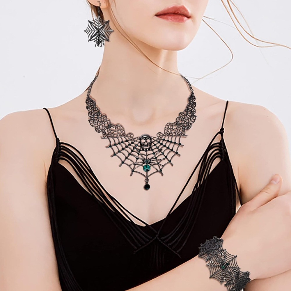 Elegant Black Spider Web Jewelry Set